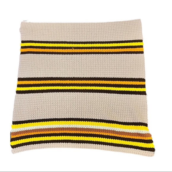 Jeté Afghan Fait Main Style Vintage 70's - Couleurs Orange, Marron, Vert Et Blanc